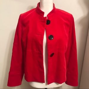 Anne Klein Lined Velour Velvet Thick Jacket Blazer Red